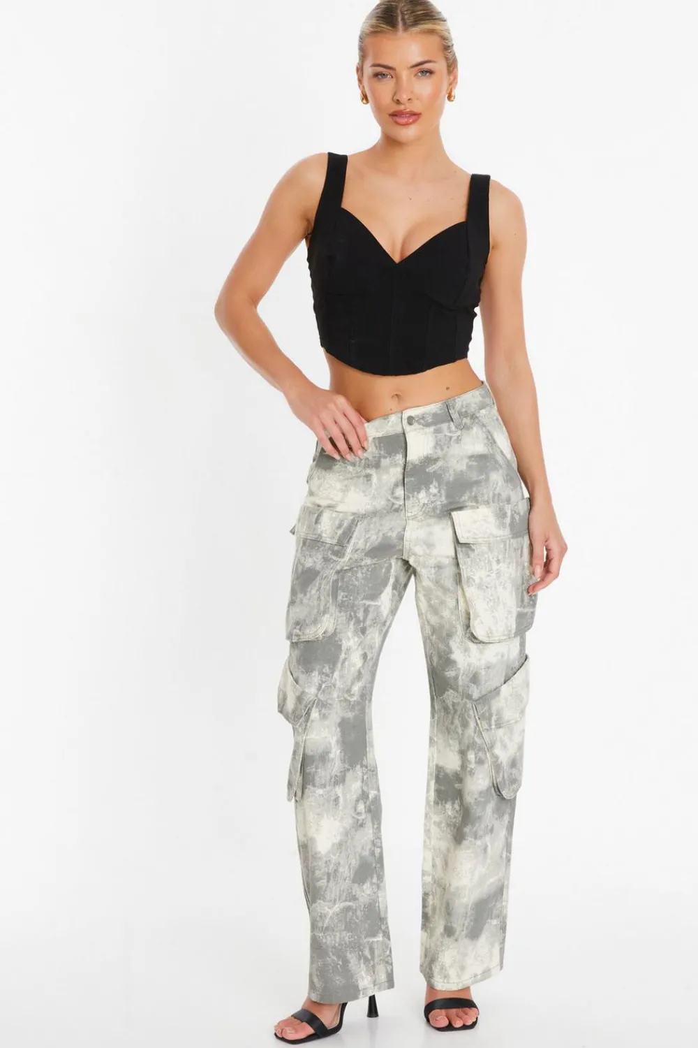 Quiz Summer Clothes|Casual Clothing>Grey Camo Print Cargo Trouser