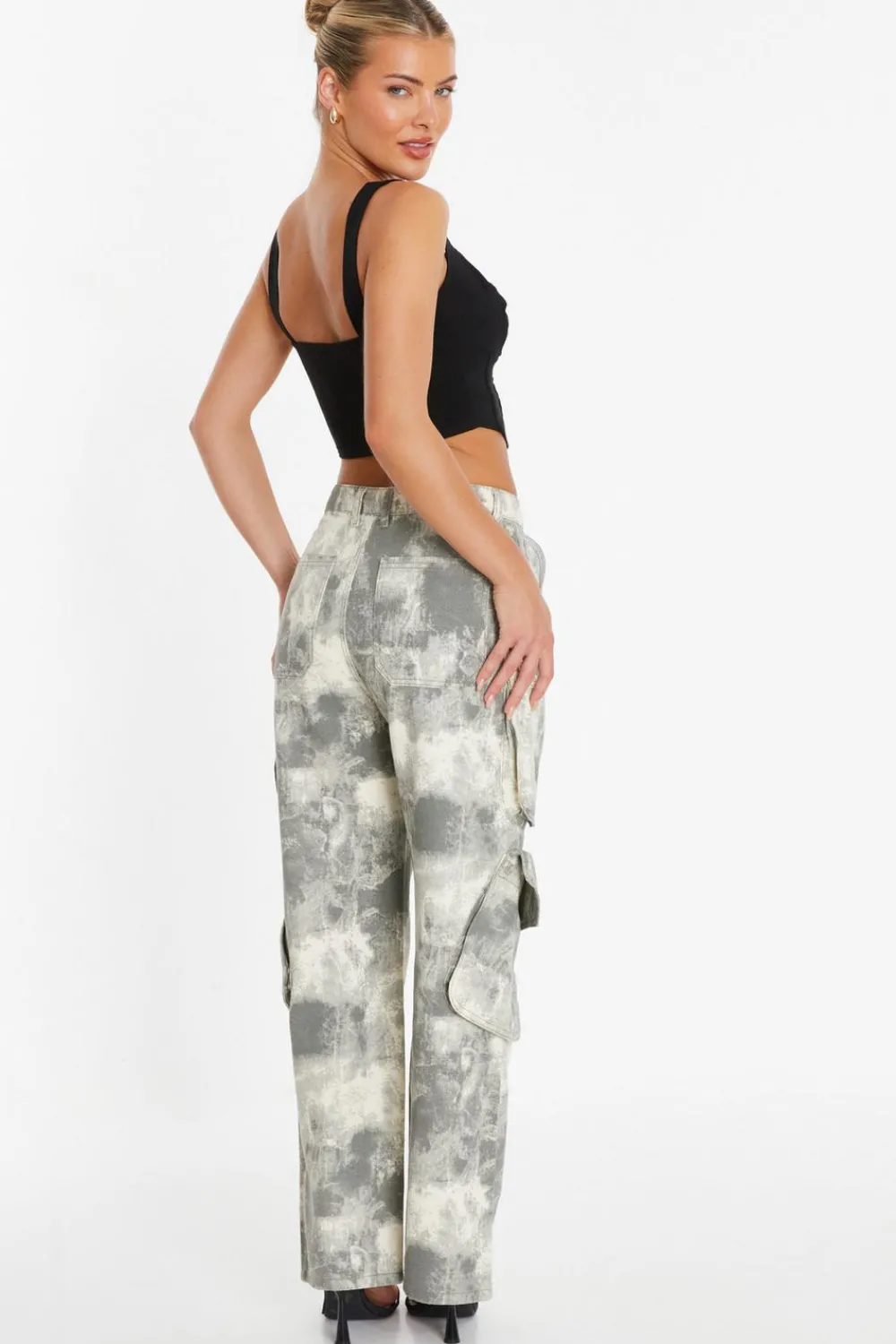 Quiz Summer Clothes|Casual Clothing>Grey Camo Print Cargo Trouser