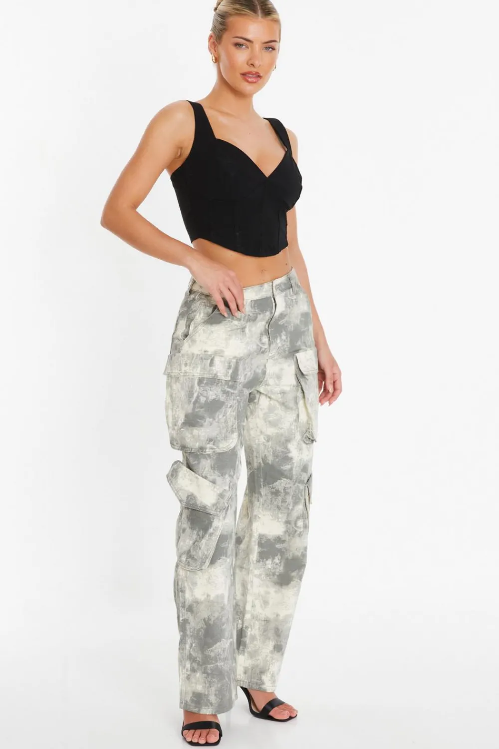 Quiz Summer Clothes|Casual Clothing>Grey Camo Print Cargo Trouser