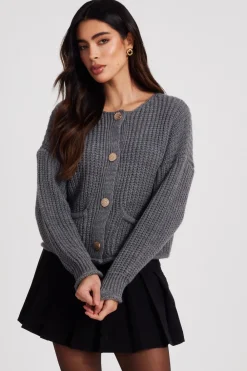 Quiz Knitwear|Casual Clothing>Grey Chunky Knit Cardigan