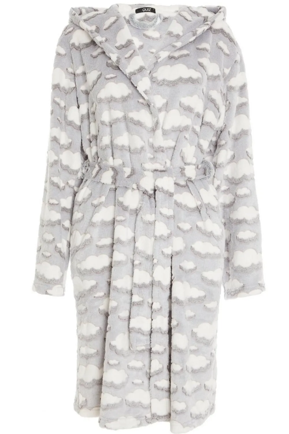 Quiz Nightwear>Grey Cloud Print Fleece Robe