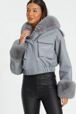 Quiz Jackets & Coats>Faux Fur Bomber Jacket