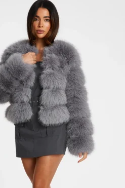 Quiz Modest|Jackets & Coats>Grey Faux Fur Jacket