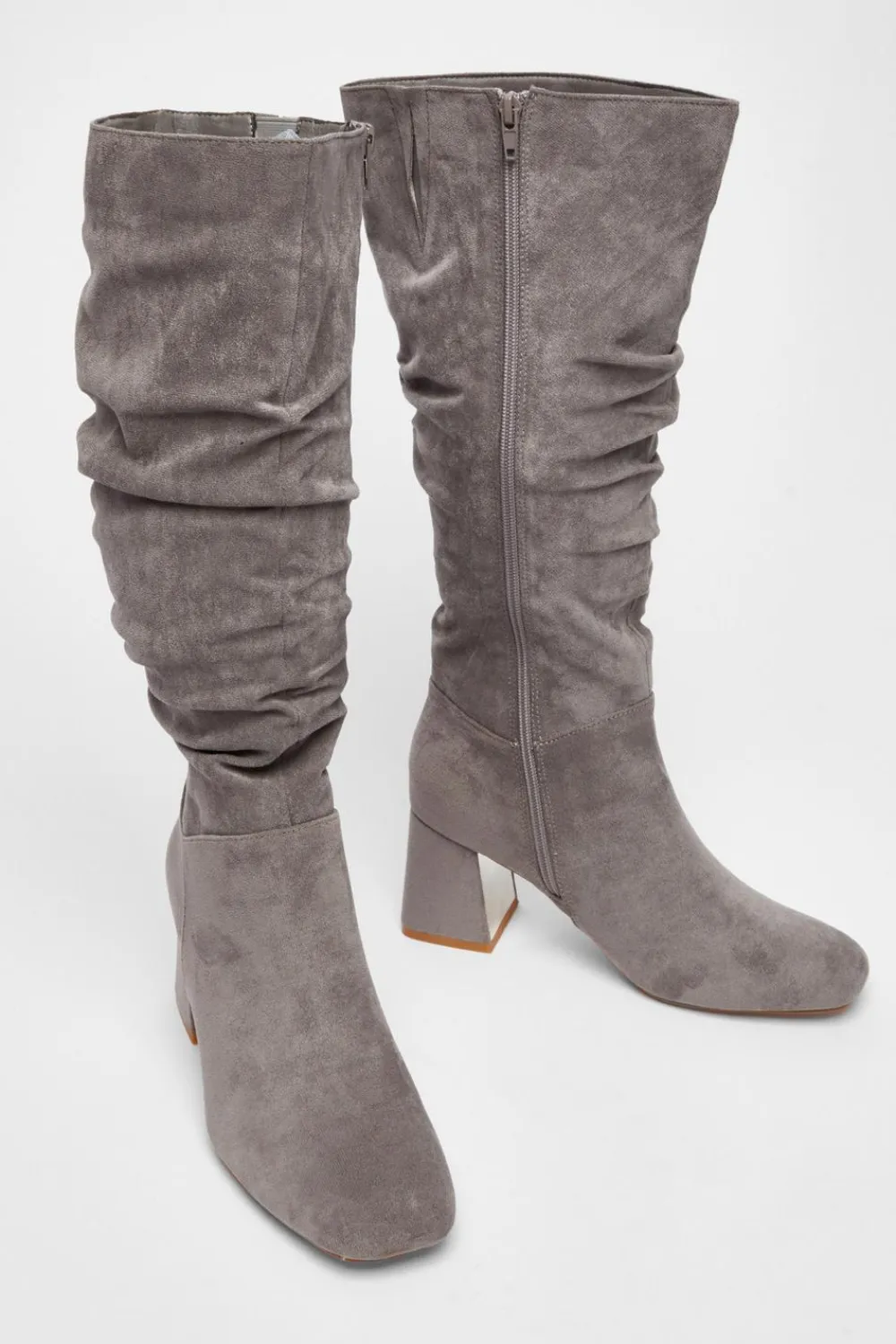 Quiz Occasion Shoes|Heels>Faux Suede Ruched Heeled Boots