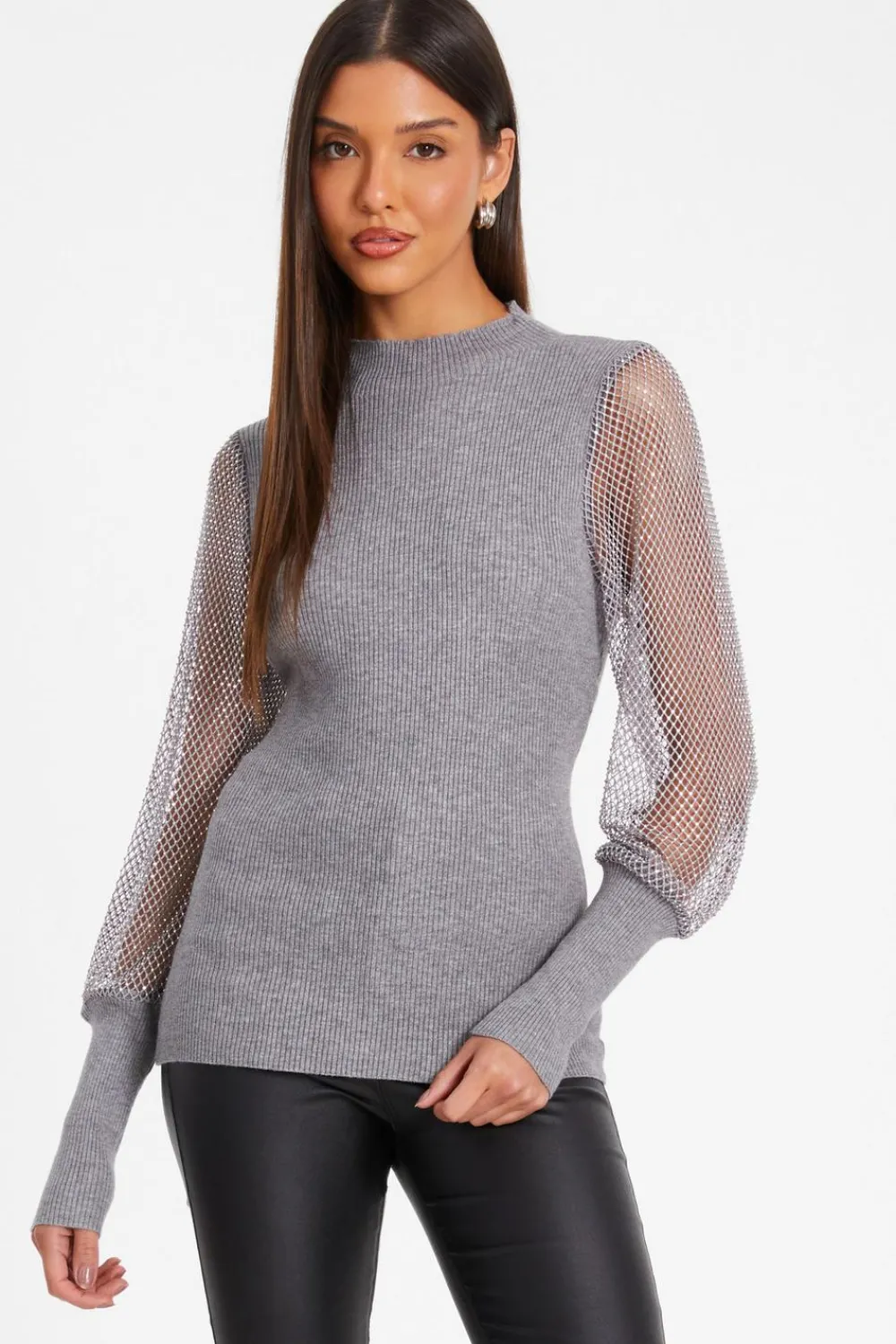 Quiz Knitwear|Jumpers>Knit Diamante Sleeve Jumper