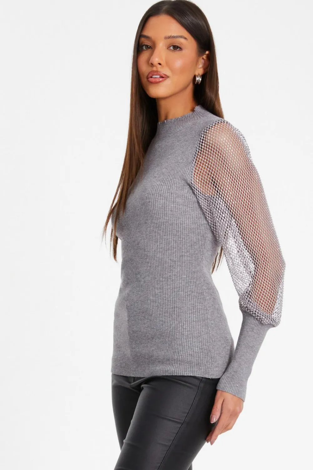 Quiz Knitwear|Jumpers>Knit Diamante Sleeve Jumper