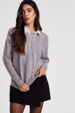 Quiz Knitwear|Jumpers>Knit Foil Detail Jumper
