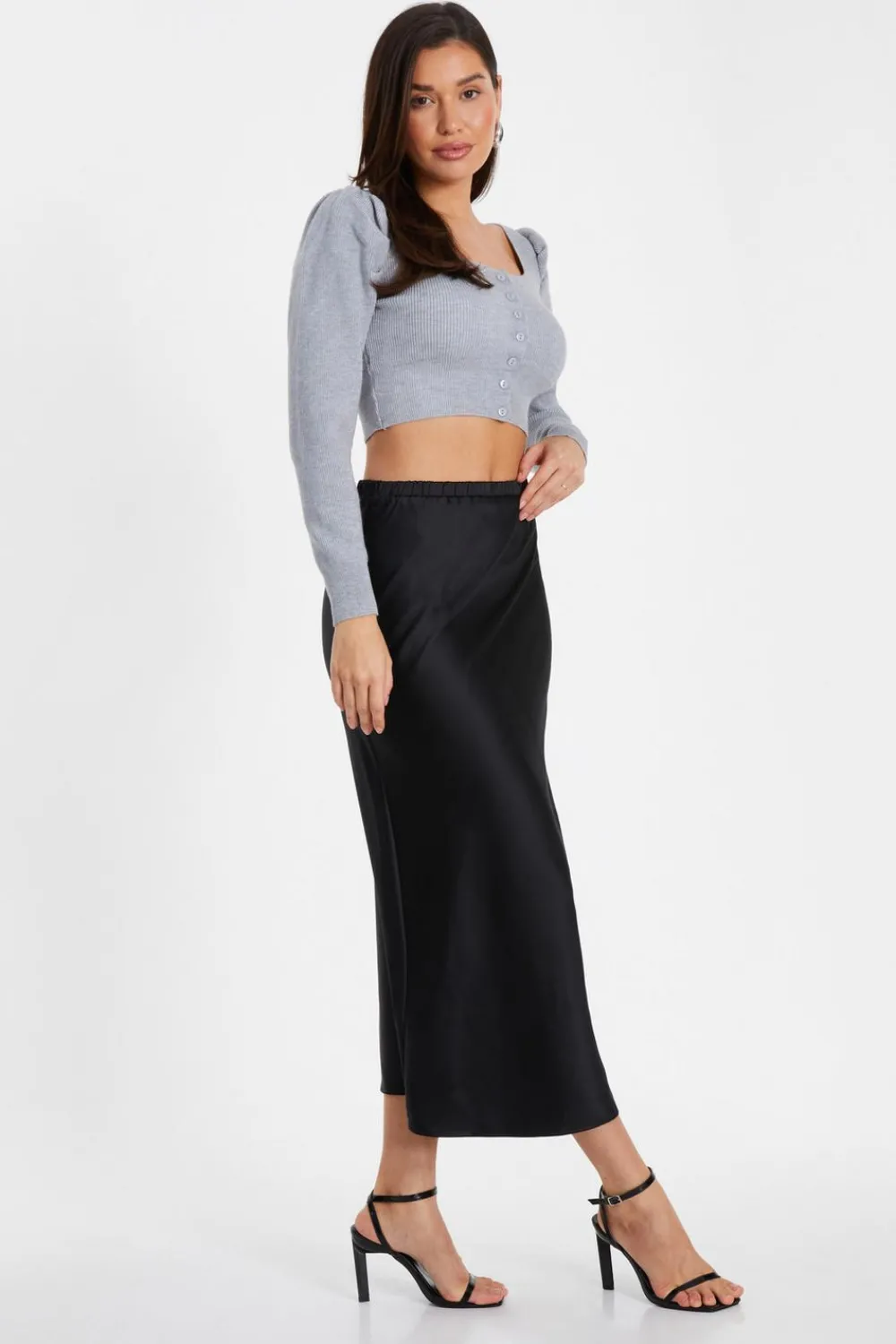 Quiz Knitwear>Grey Knitted Cardigan