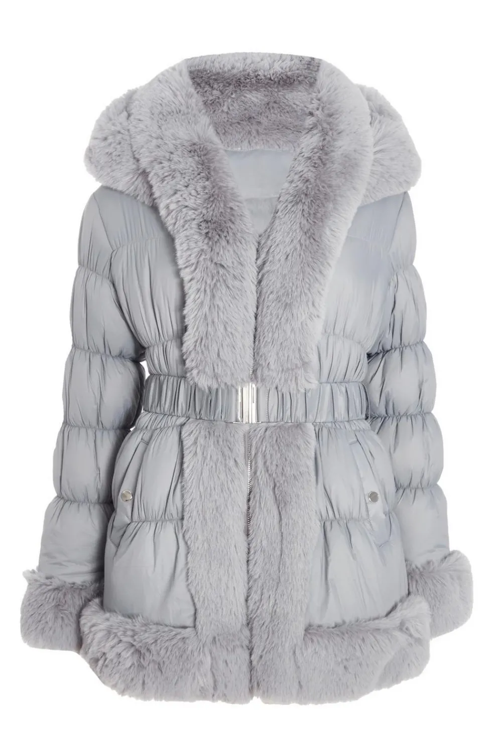Quiz Casual Clothing>Padded Faux Fur Trim Jacket