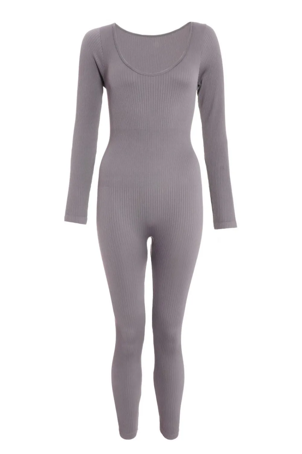 Quiz Jumpsuits|Casual Clothing>Ribbed Long Sleeve Jumpsuit