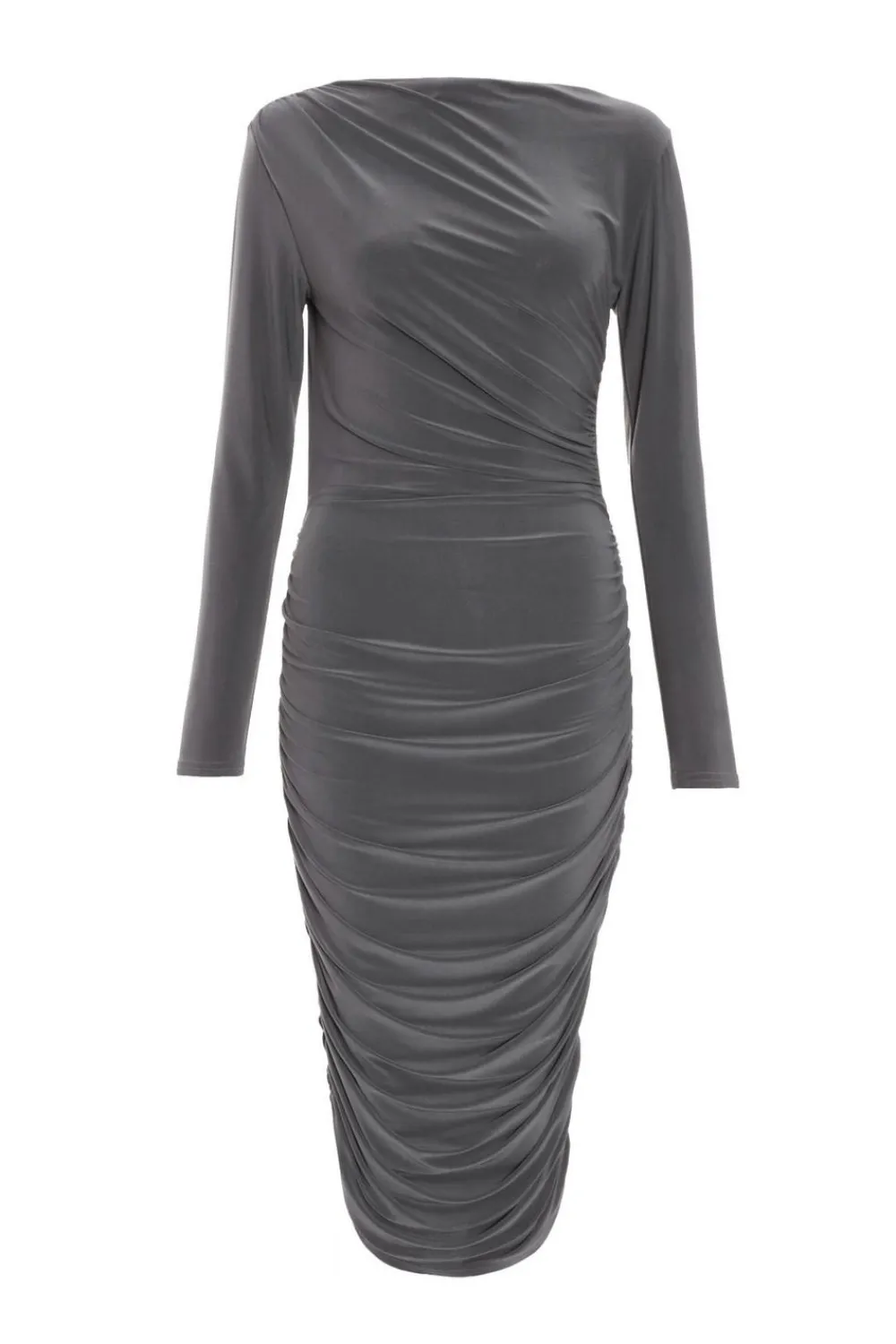 Quiz Midi Dresses|Going Out Dresses>Grey Ruched Bodycon Midi Dress