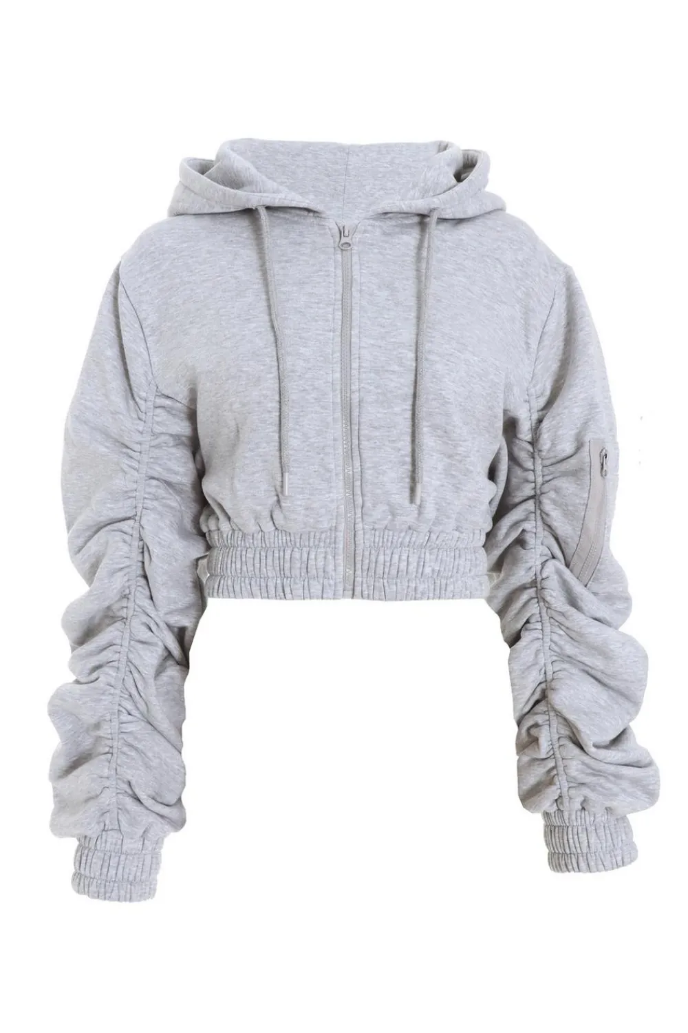 Quiz Everyday Essentials|Co-Ords>Ruched Sleeve Cropped Hoodie