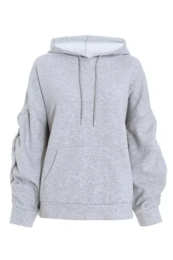 Quiz Everyday Essentials|Co-Ords>Grey Ruched Sleeve Oversized Hoodie