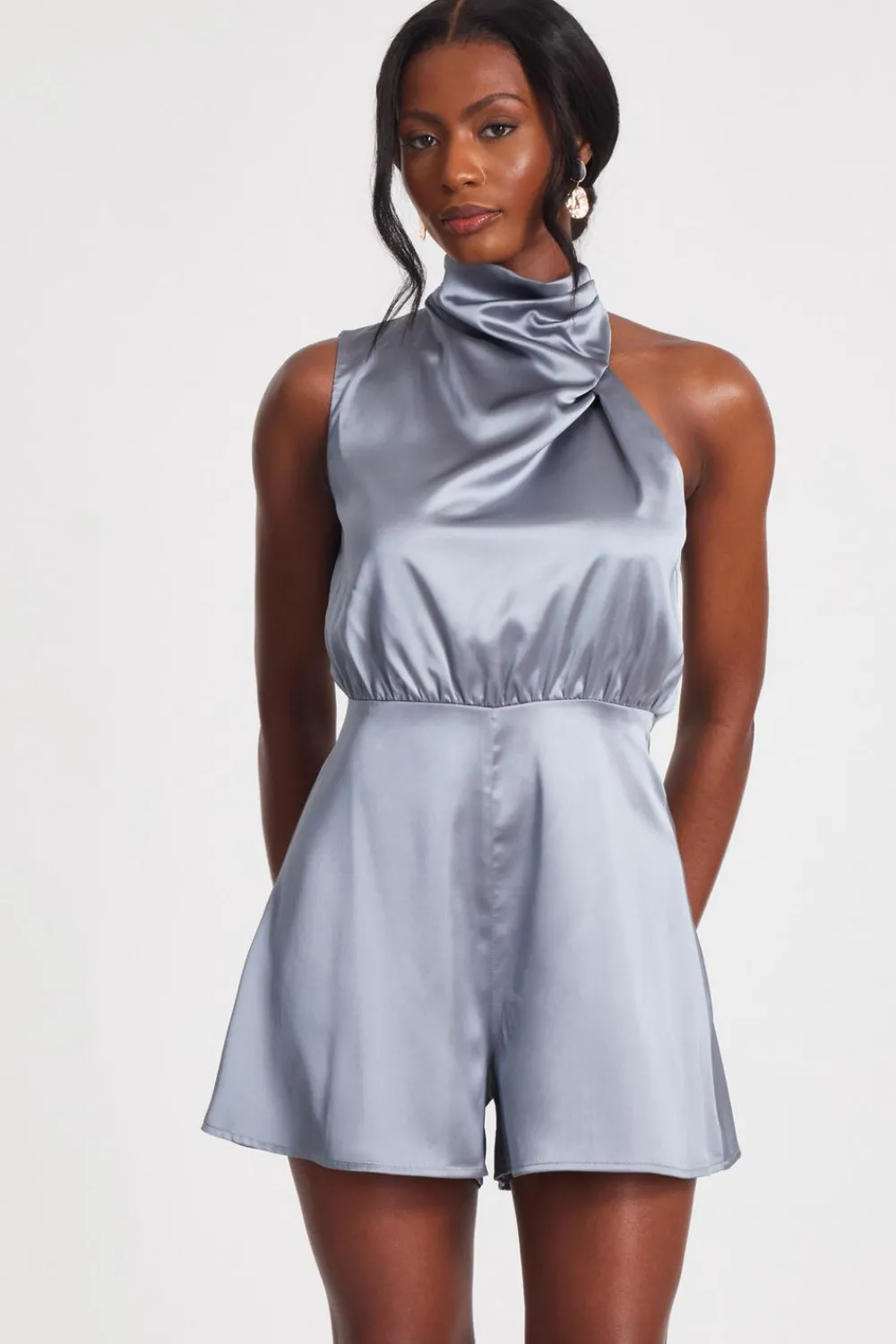 Quiz Playsuits|Jumpsuits>Satin Asymmetric Playsuit