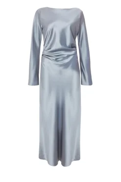 Quiz Prom Dresses|Evening Dresses>Grey Satin Ruched Side Midaxi Dress
