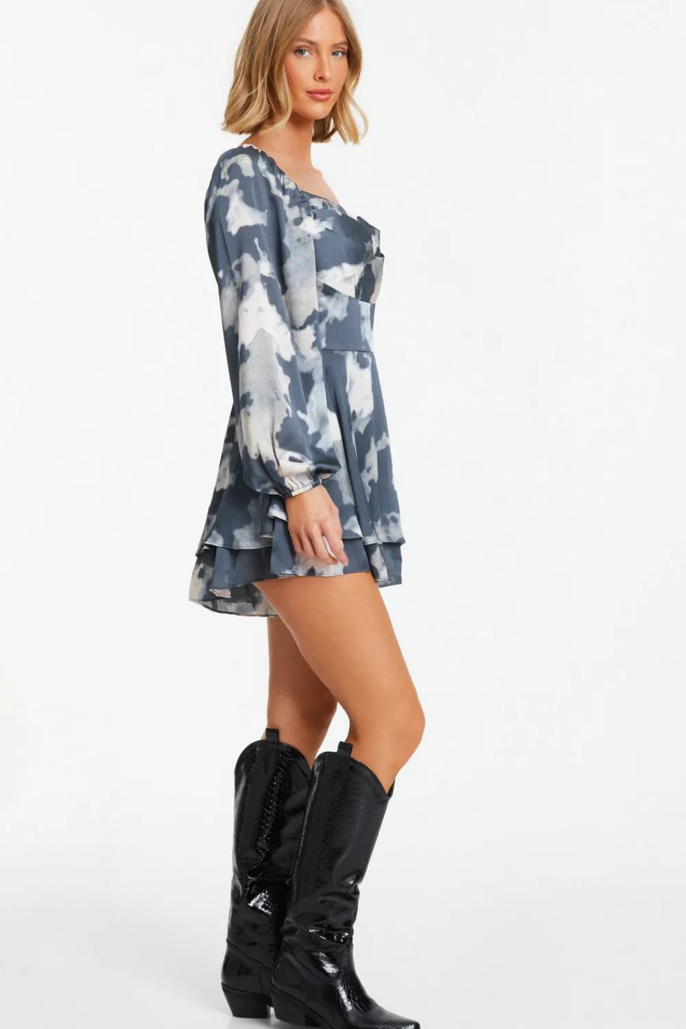 Quiz Playsuits|Playsuits>Grey Smudge Print Playsuit