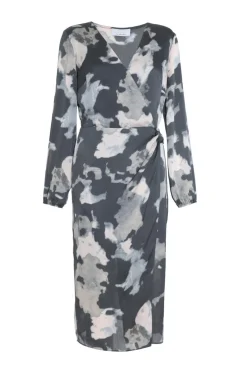 Quiz Workwear|Wrap Dresses>Grey Smudge Print Wrap Midi Dress