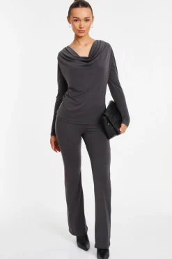 Quiz Trousers|Casual Clothing>Grey Stretch Wide Leg Trousers