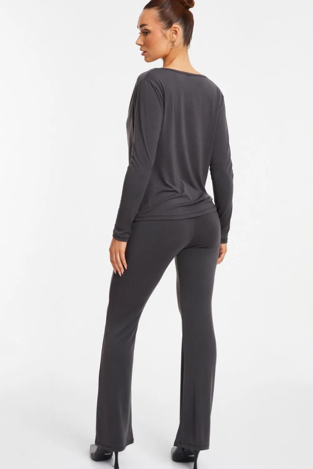 Quiz Trousers|Casual Clothing>Grey Stretch Wide Leg Trousers