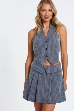 Quiz Waistcoat|Workwear>Grey Stripe Halterneck Waistcoat