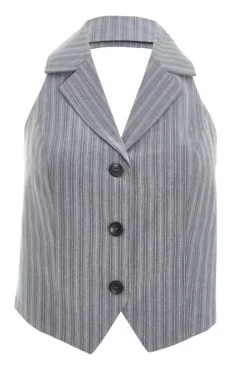 Quiz Waistcoat|Workwear>Grey Stripe Halterneck Waistcoat