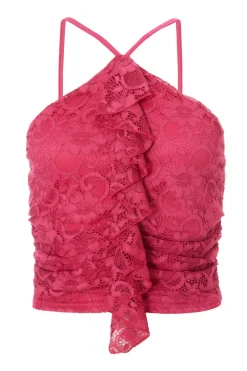 Quiz Summer Tops|Going Out Tops>Hot Pink Lace Crop Top