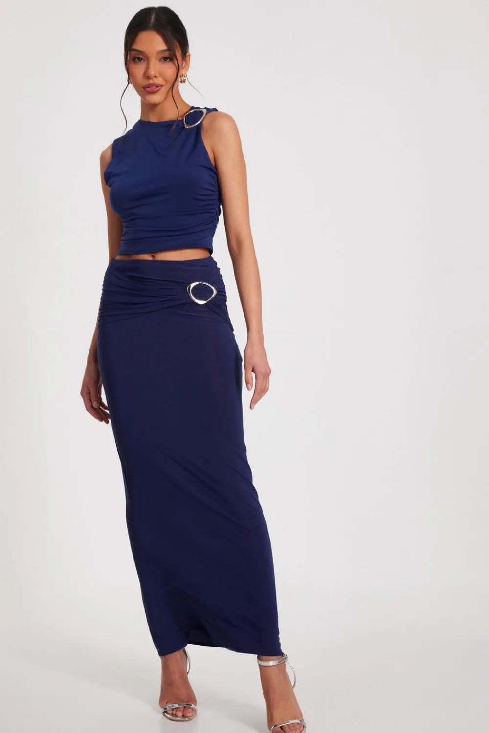 Quiz Skirts|Going Out>Indigo Buckle Detail Maxi Skirt