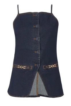 Quiz Waistcoat|Going Out Tops>Indigo Denim Buckle Waistcoat