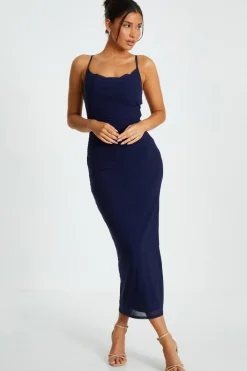 Quiz Evening Dresses|Midi Dresses>Indigo Mesh Ruched Midaxi Dress