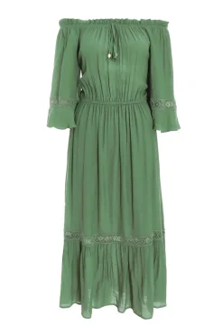 Quiz Crochet|Casual Clothing>Khaki Bardot Crochet Midaxi Dress