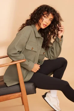 Quiz Jackets & Coats|Casual Clothing>Khaki Button Front Shacket