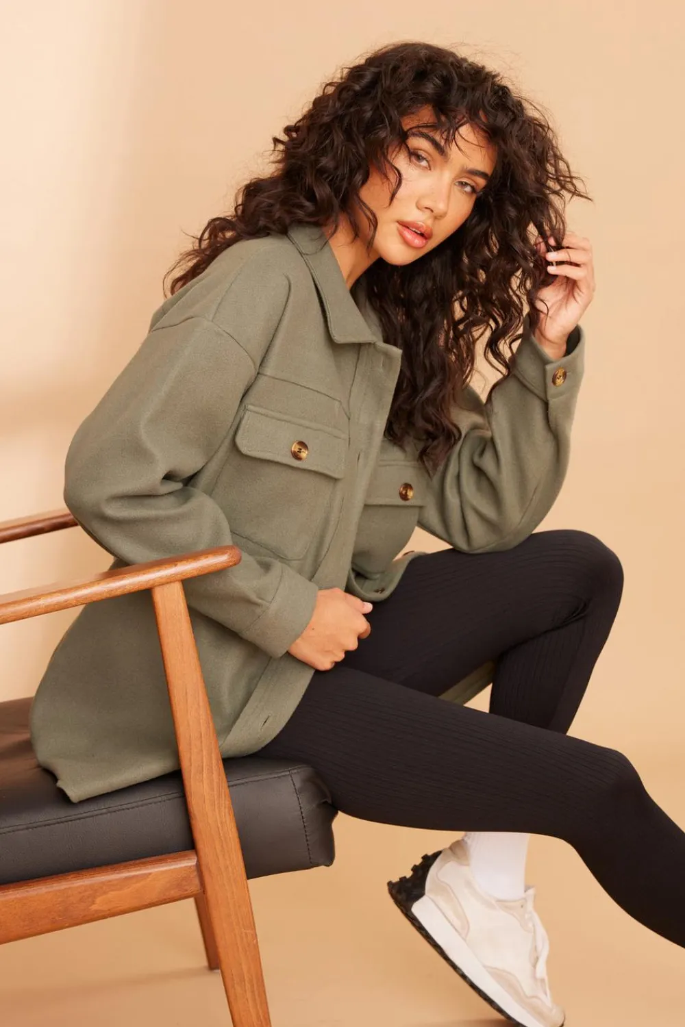Quiz Jackets & Coats|Casual Clothing>Khaki Button Front Shacket