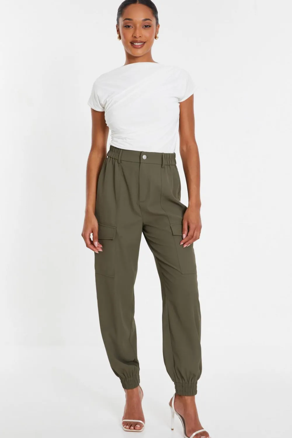 Quiz Trousers|Casual Clothing>Khaki Cargo Cuff Trousers