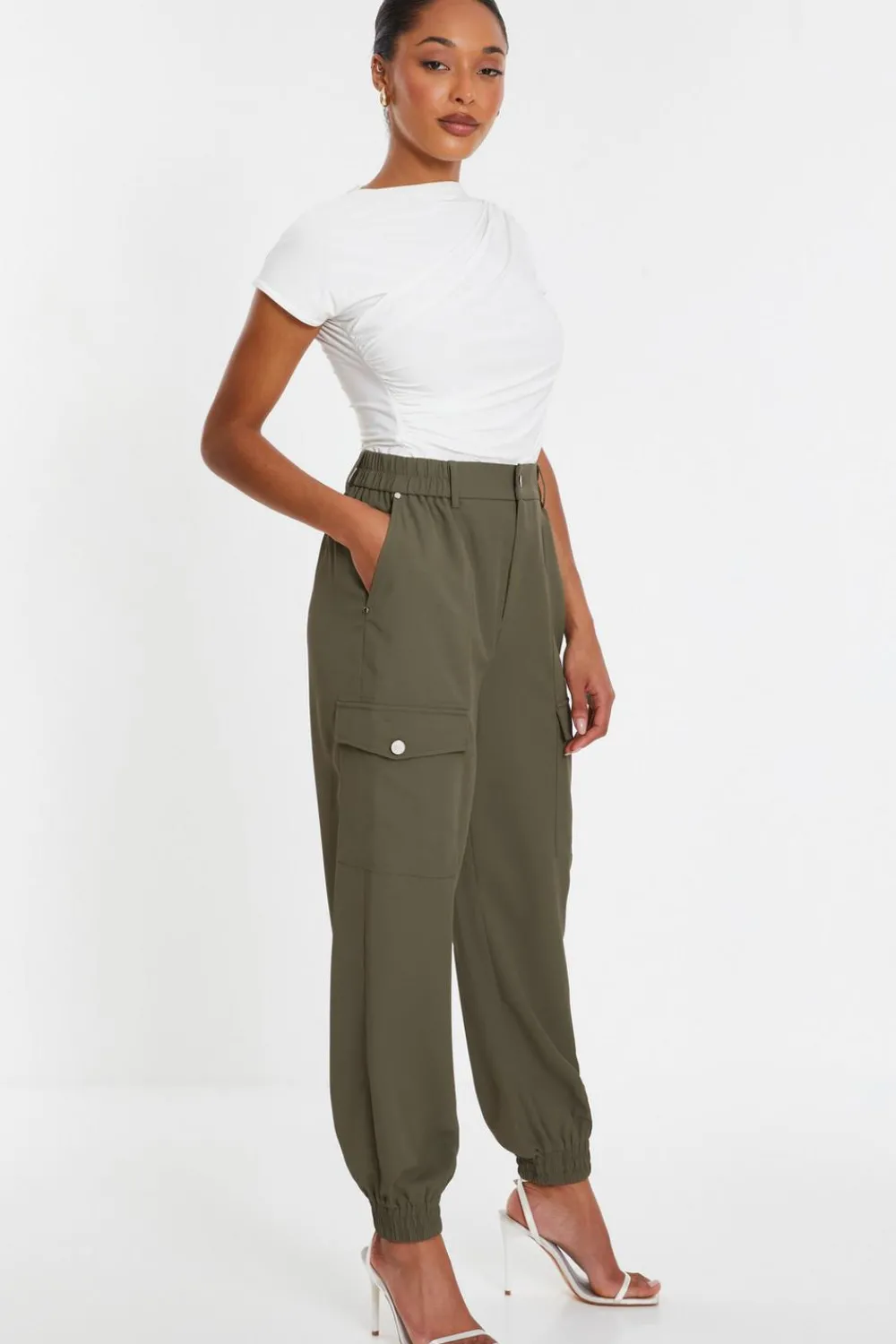 Quiz Trousers|Casual Clothing>Khaki Cargo Cuff Trousers