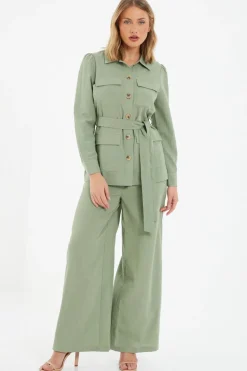 Quiz Jackets & Coats|Co-Ords>Khaki Linen Utility Jacket