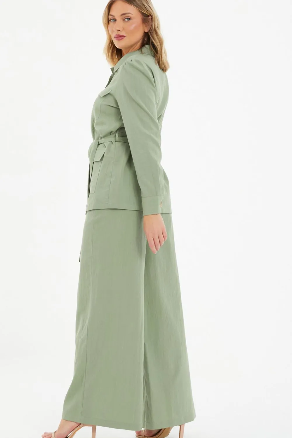 Quiz Trousers|Co-Ords>Khaki Linen Wide Leg Trousers