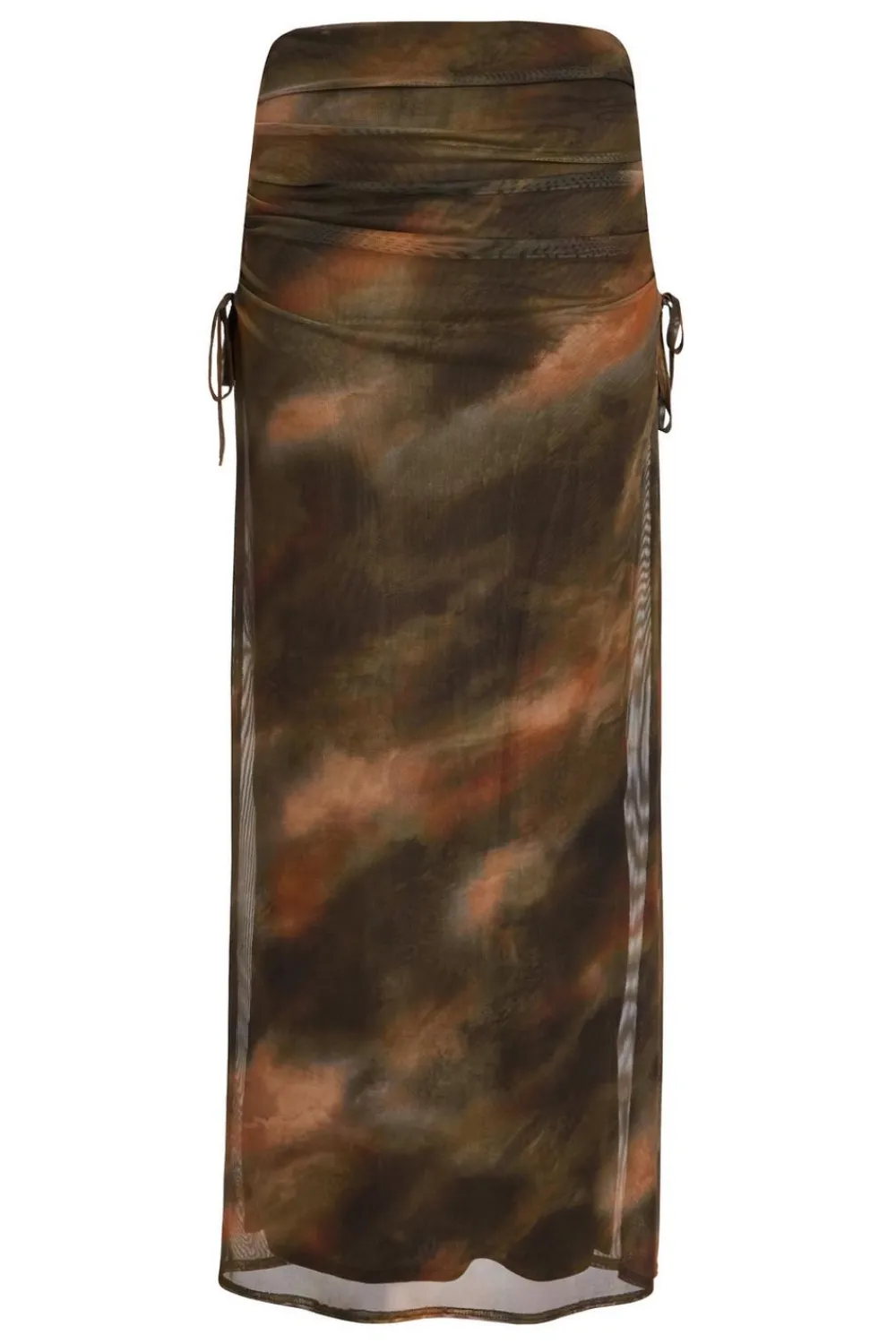 Quiz Skirts|Going Out>Khaki Mesh Ruched Midaxi Skirt