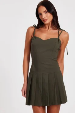 Quiz Holiday|Going Out>Khaki Pleated Mini Dress