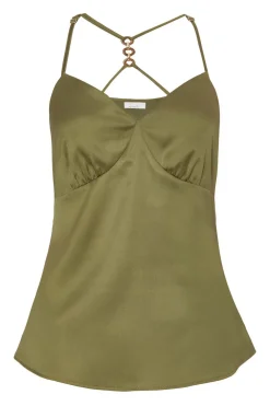 Quiz Summer Tops|Going Out Tops>Khaki Satin Cami Top