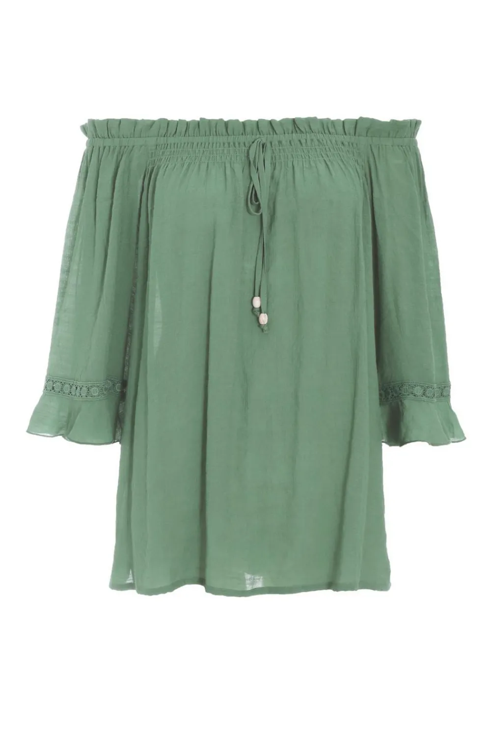 Quiz Summer Tops|Day Tops>Khaki Textured Bardot Top