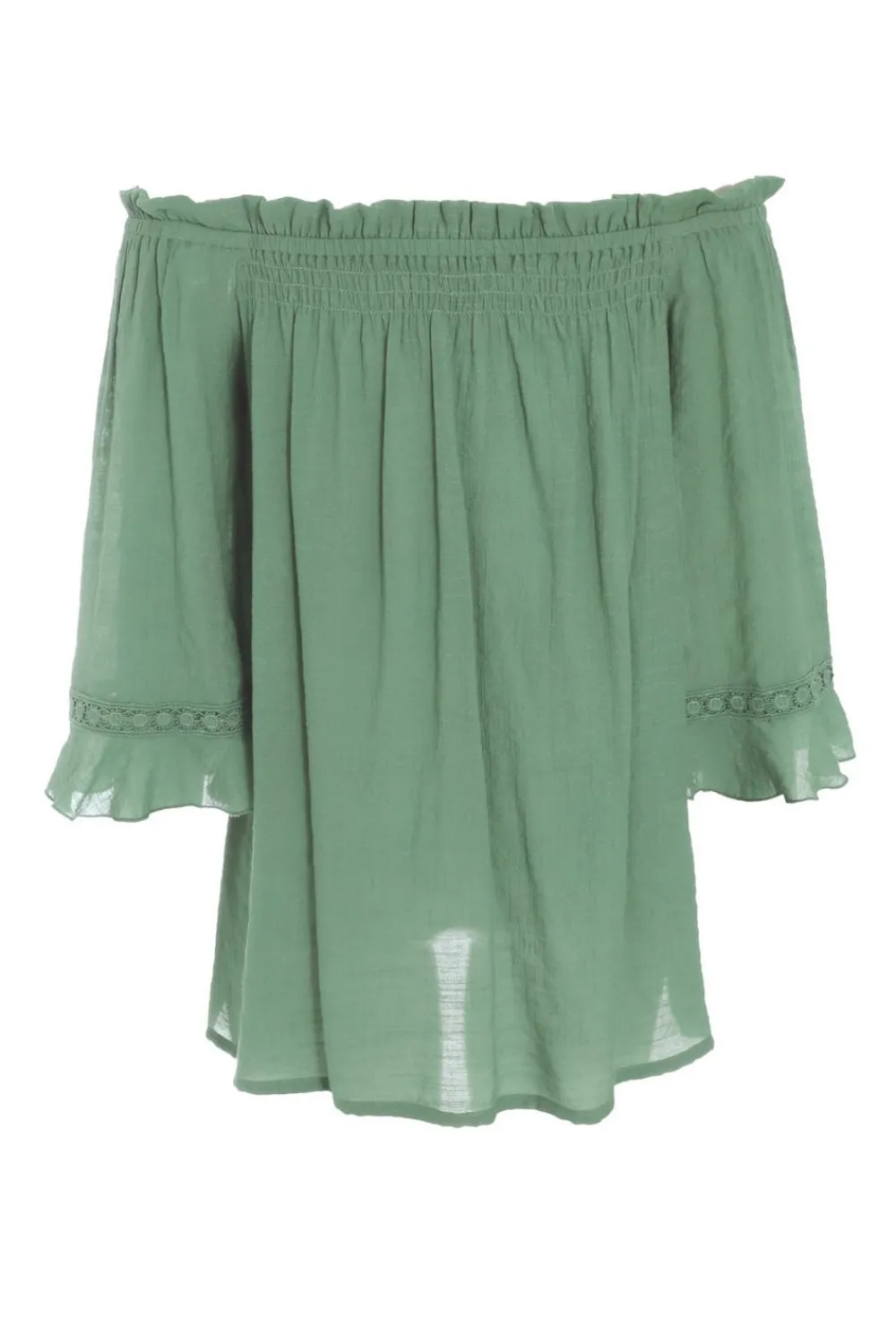 Quiz Summer Tops|Day Tops>Khaki Textured Bardot Top