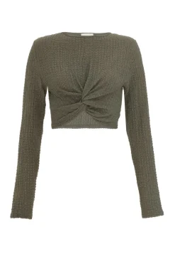 Quiz Day Tops|Crop Tops>Textured Knot Front Crop Top