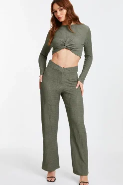 Quiz Trousers|Co-Ords>Khaki Textured Palazzo Trousers