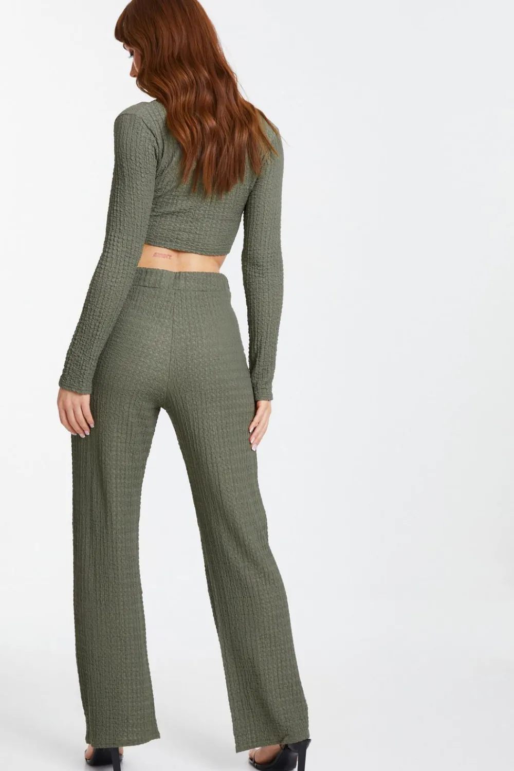 Quiz Trousers|Co-Ords>Khaki Textured Palazzo Trousers