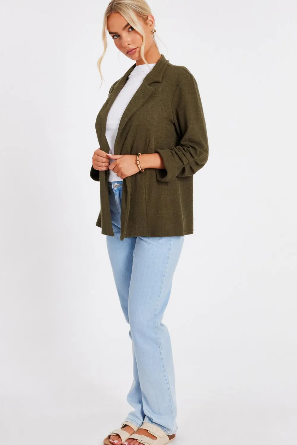 Quiz Workwear|Modest>Textured Ruched Sleeve Blazer