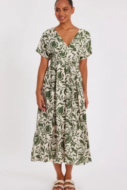 Quiz Summer Clothes|Holiday>Khaki Tropical Print Midaxi Dress