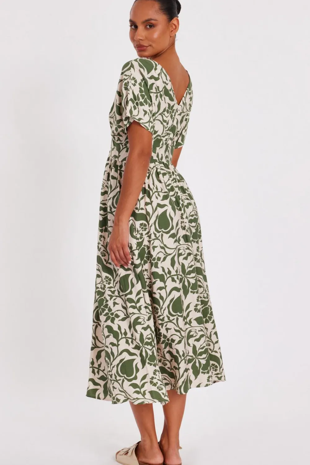 Quiz Summer Clothes|Holiday>Khaki Tropical Print Midaxi Dress
