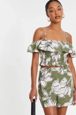 Quiz Shorts|Holiday>Khaki Tropical Print Shorts