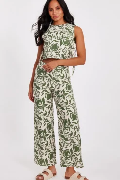 Quiz Trousers|Summer Clothes>Khaki Tropical Print Trousers