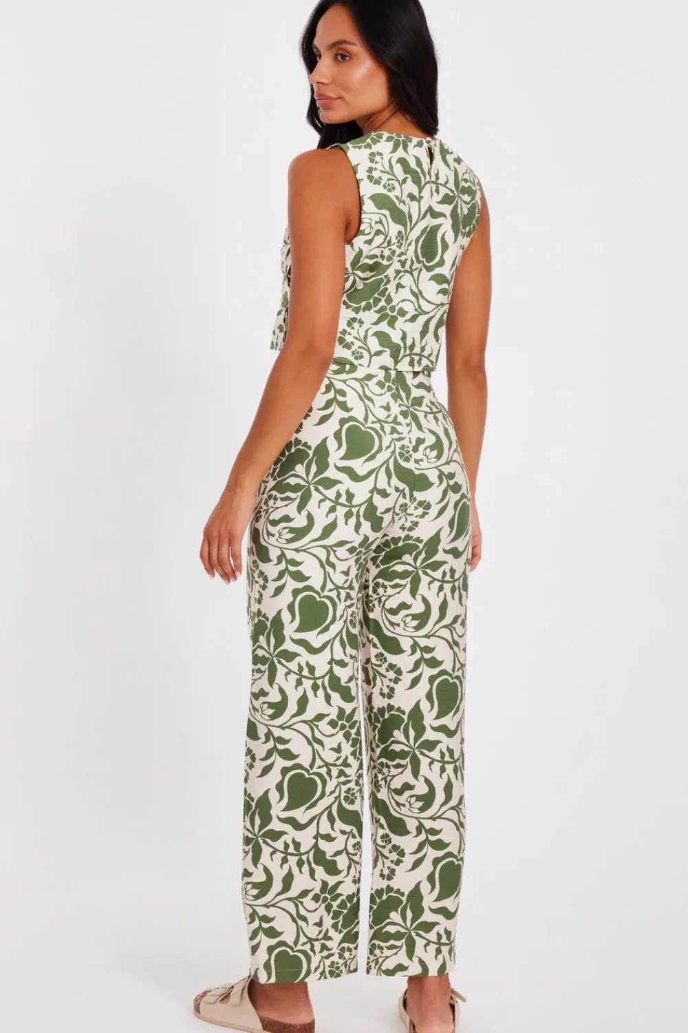 Quiz Trousers|Summer Clothes>Khaki Tropical Print Trousers